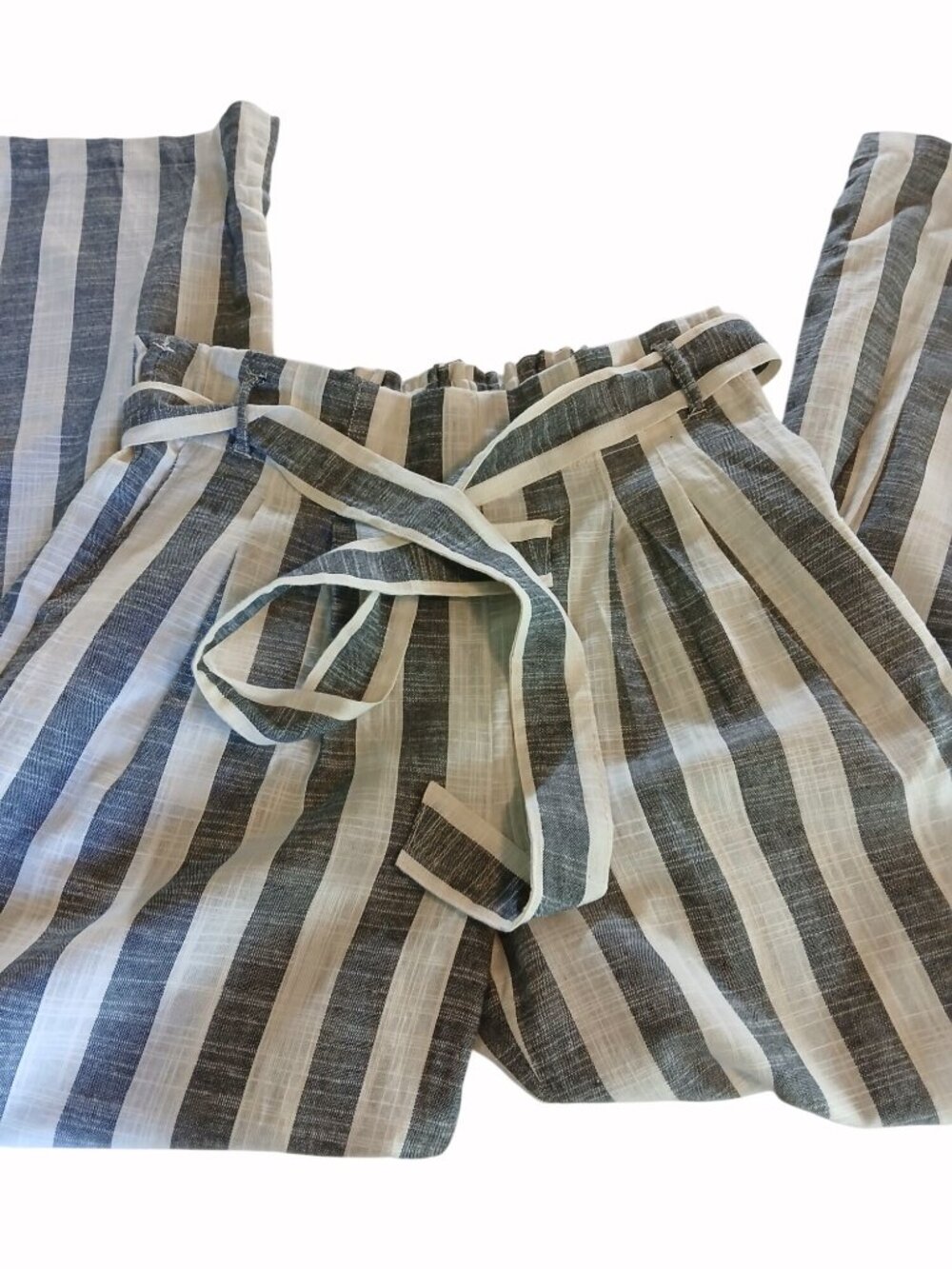Indigo Rising Womens Ivory Gray Linen Cotton Pants Size L Wide Leg Casual Loose
